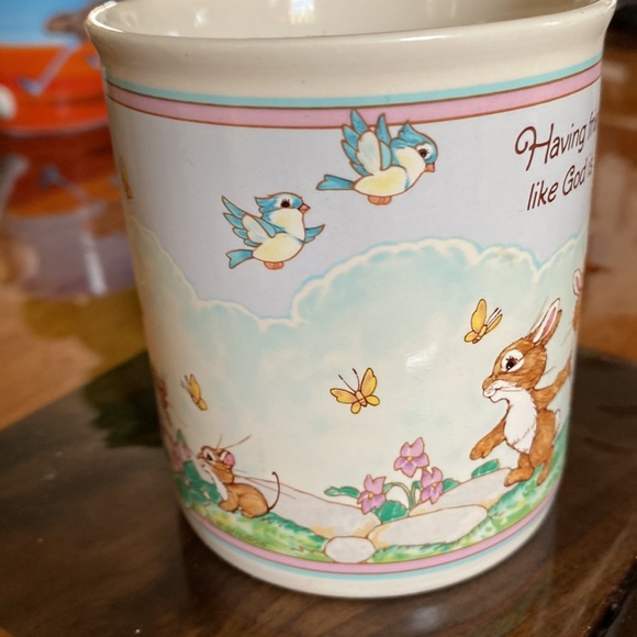 Vtg Hallmark Mug Mates Friendship Bunny Rabbits Squirrel Birds Mug And Lid - Picture 7 of 8